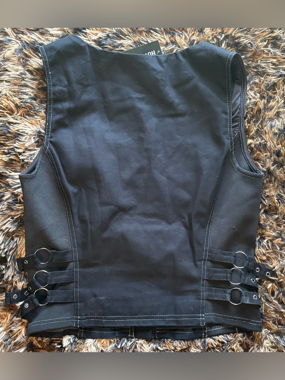Women's Black Eyelet Buckle Detail Vest - Picture 3 of 6